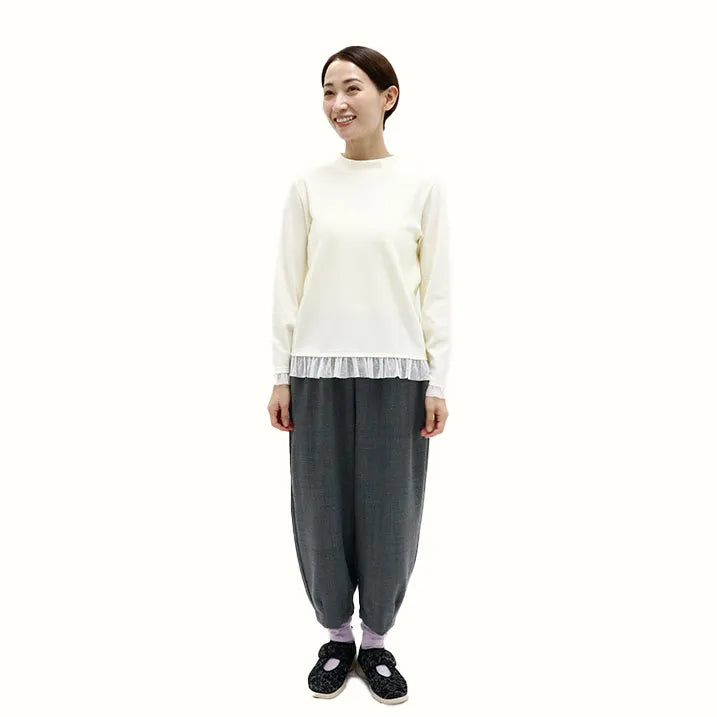 [Washable ◎ Soft and transparent tulle hem] Tulle hem pullover