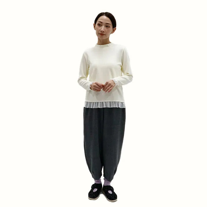 [Washable ◎ Soft and transparent tulle hem] Tulle hem pullover