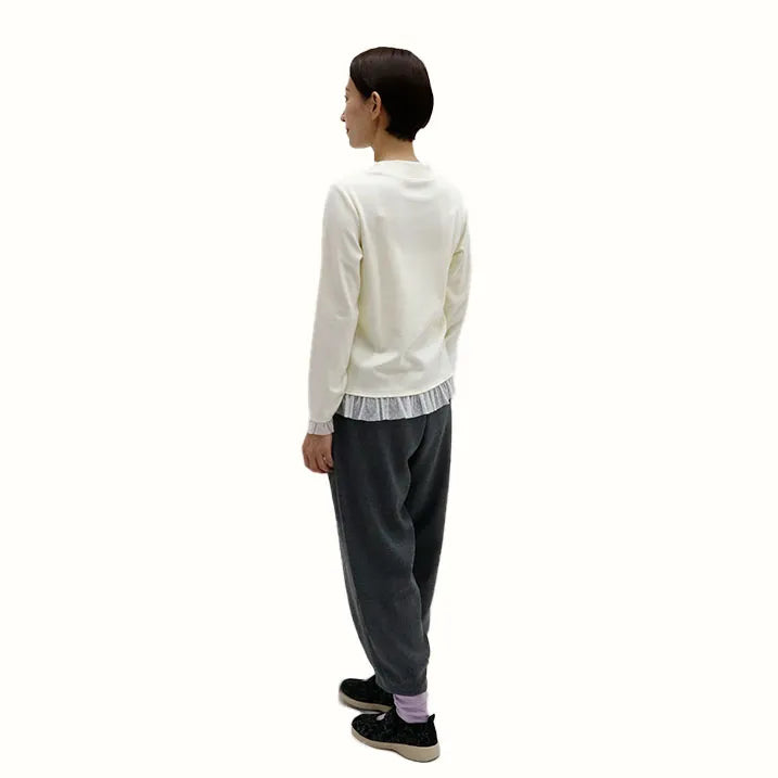 [Washable ◎ Soft and transparent tulle hem] Tulle hem pullover