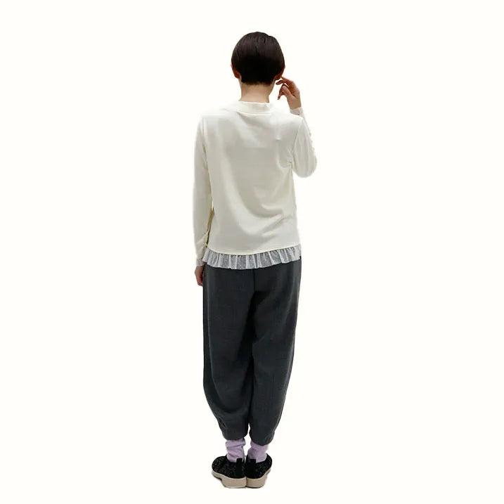 [Washable ◎ Soft and transparent tulle hem] Tulle hem pullover