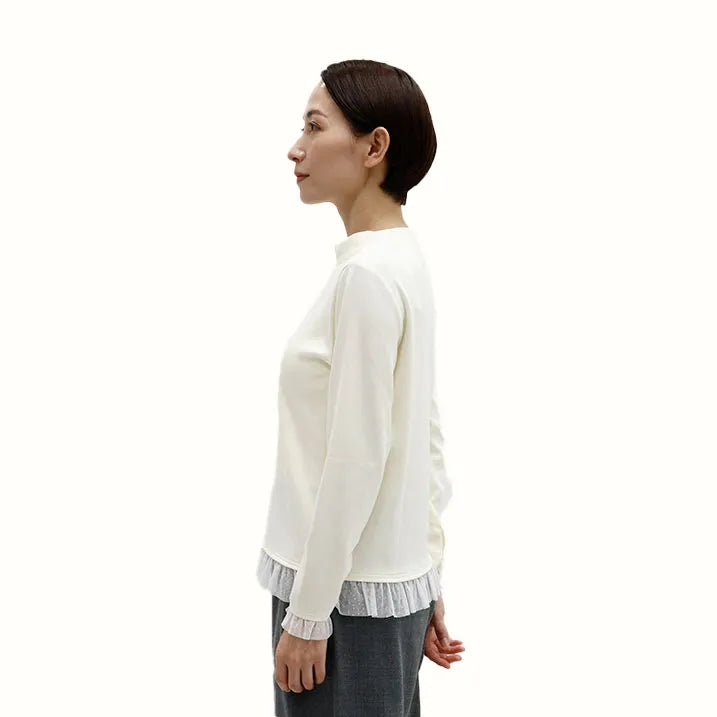 [Washable ◎ Soft and transparent tulle hem] Tulle hem pullover
