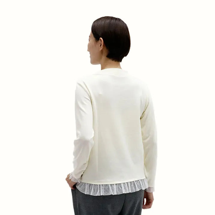 [Washable ◎ Soft and transparent tulle hem] Tulle hem pullover