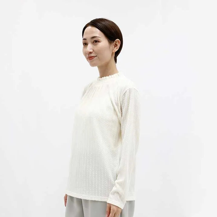 [Slimming effect ◎] Cable jacquard pullover
