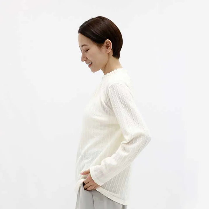 [Slimming effect ◎] Cable jacquard pullover