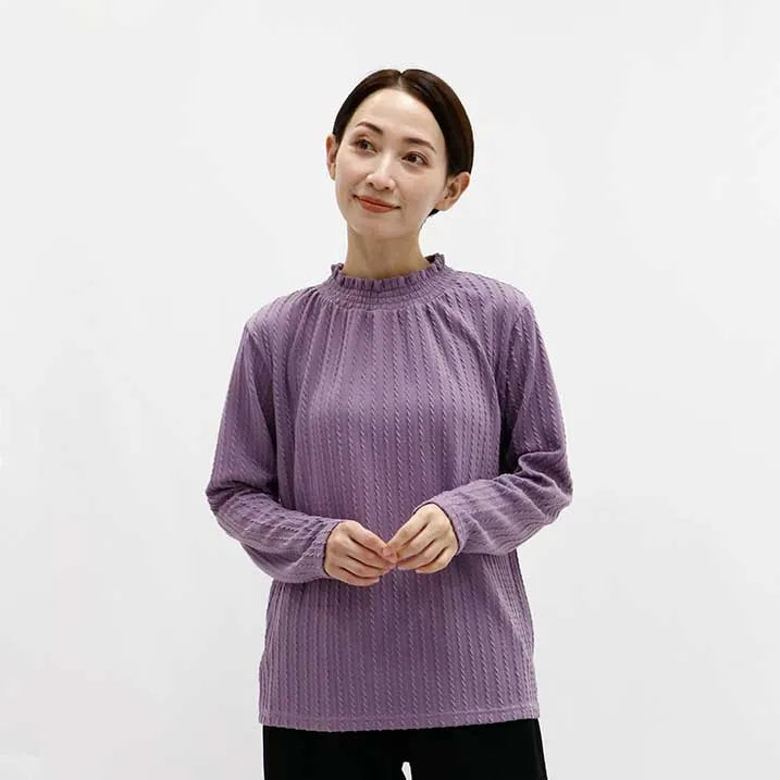 [Slimming effect ◎] Cable jacquard pullover