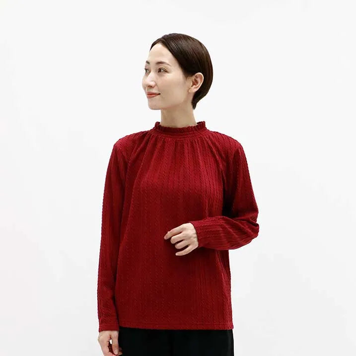 [Slimming effect ◎] Cable jacquard pullover
