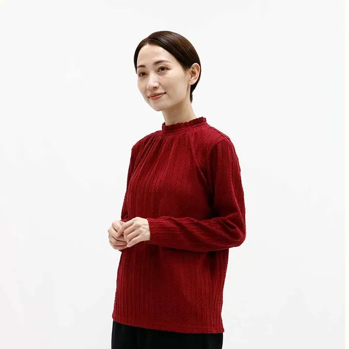[Slimming effect ◎] Cable jacquard pullover