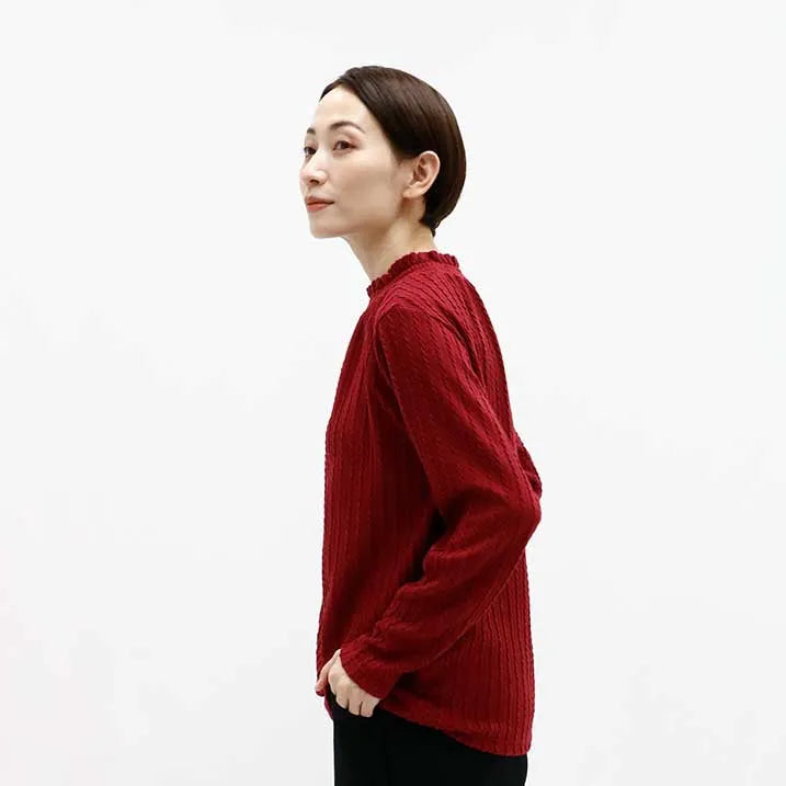 [Slimming effect ◎] Cable jacquard pullover