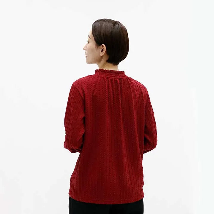 [Slimming effect ◎] Cable jacquard pullover