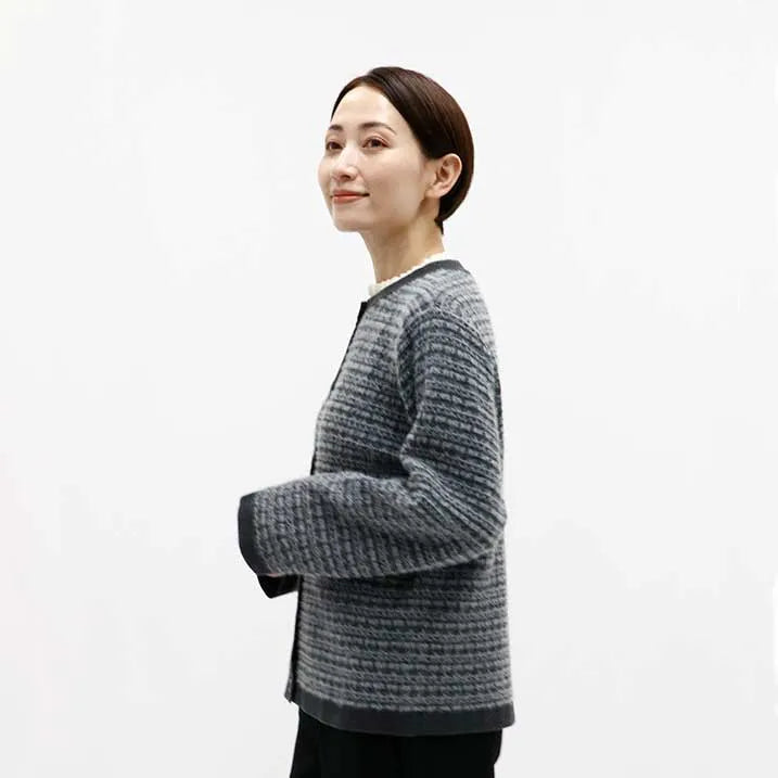 [Tweed-style knit with delicate glitter] Tweed knit jacket