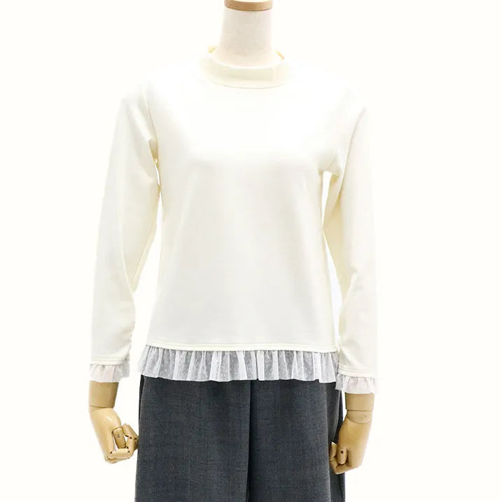 [Washable ◎ Soft and transparent tulle hem] Tulle hem pullover