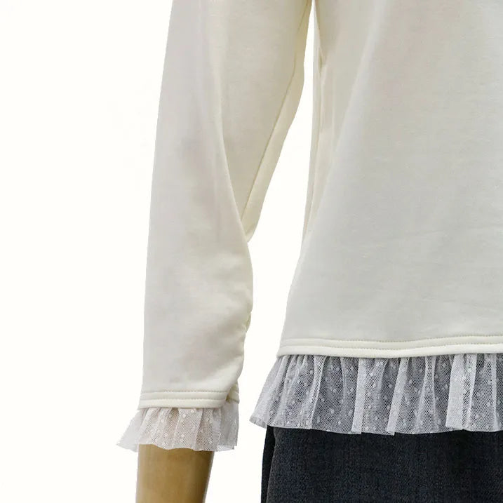 [Washable ◎ Soft and transparent tulle hem] Tulle hem pullover