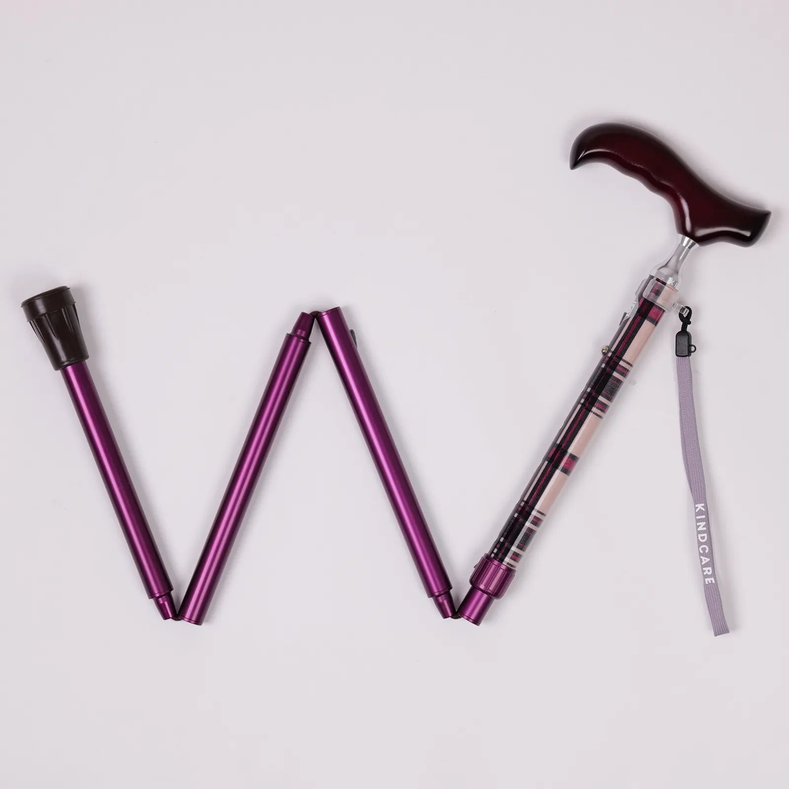 【伸縮＆折りたたみ・上柄】ゴム式折りたたみステッキ　チェック