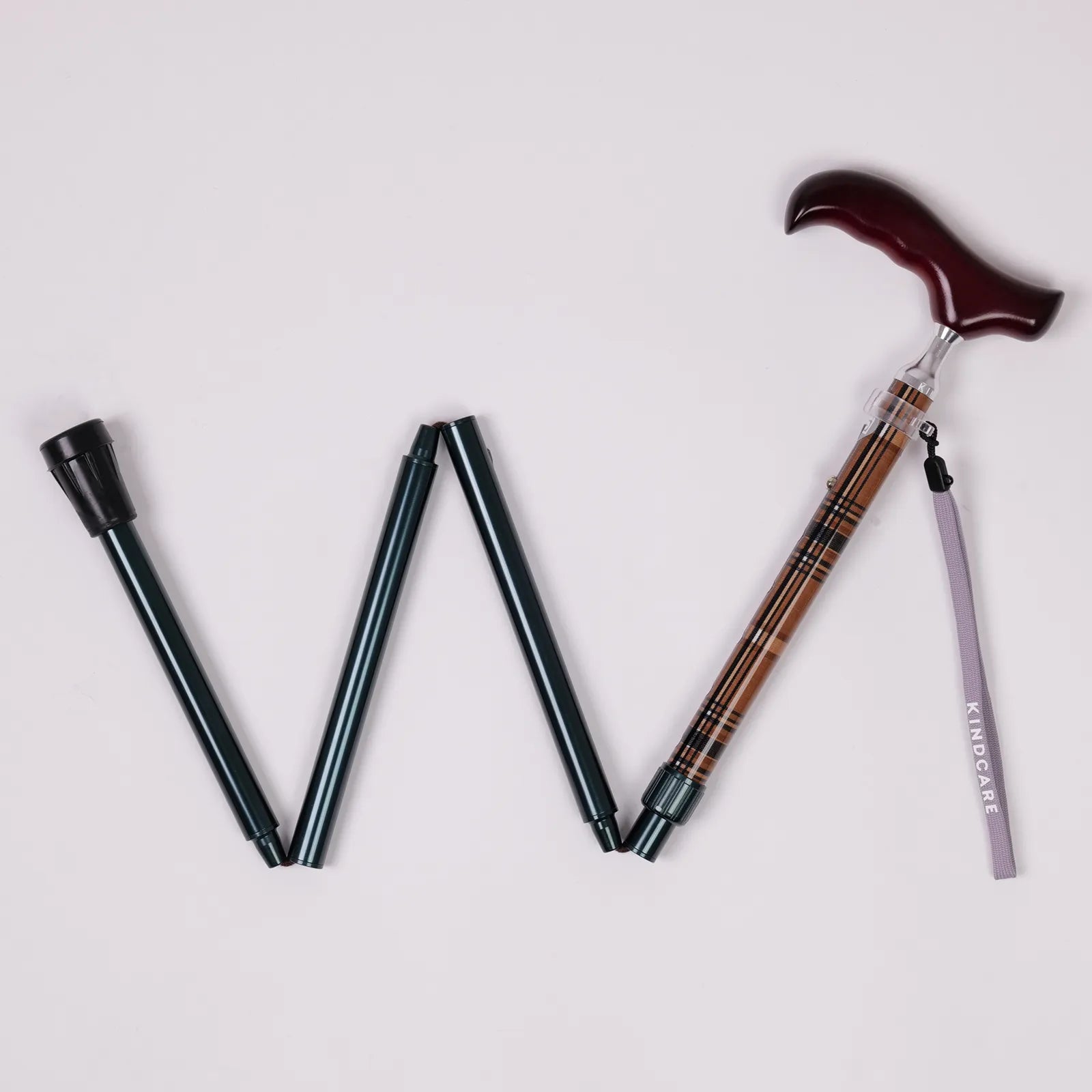 【伸縮＆折りたたみ・上柄】ゴム式折りたたみステッキ　チェック