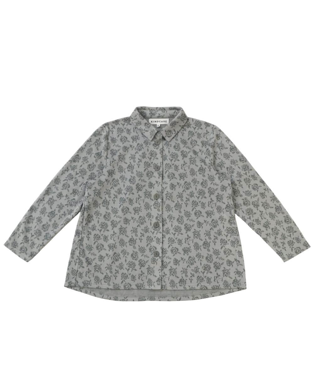 Shirt collar rose print blouse