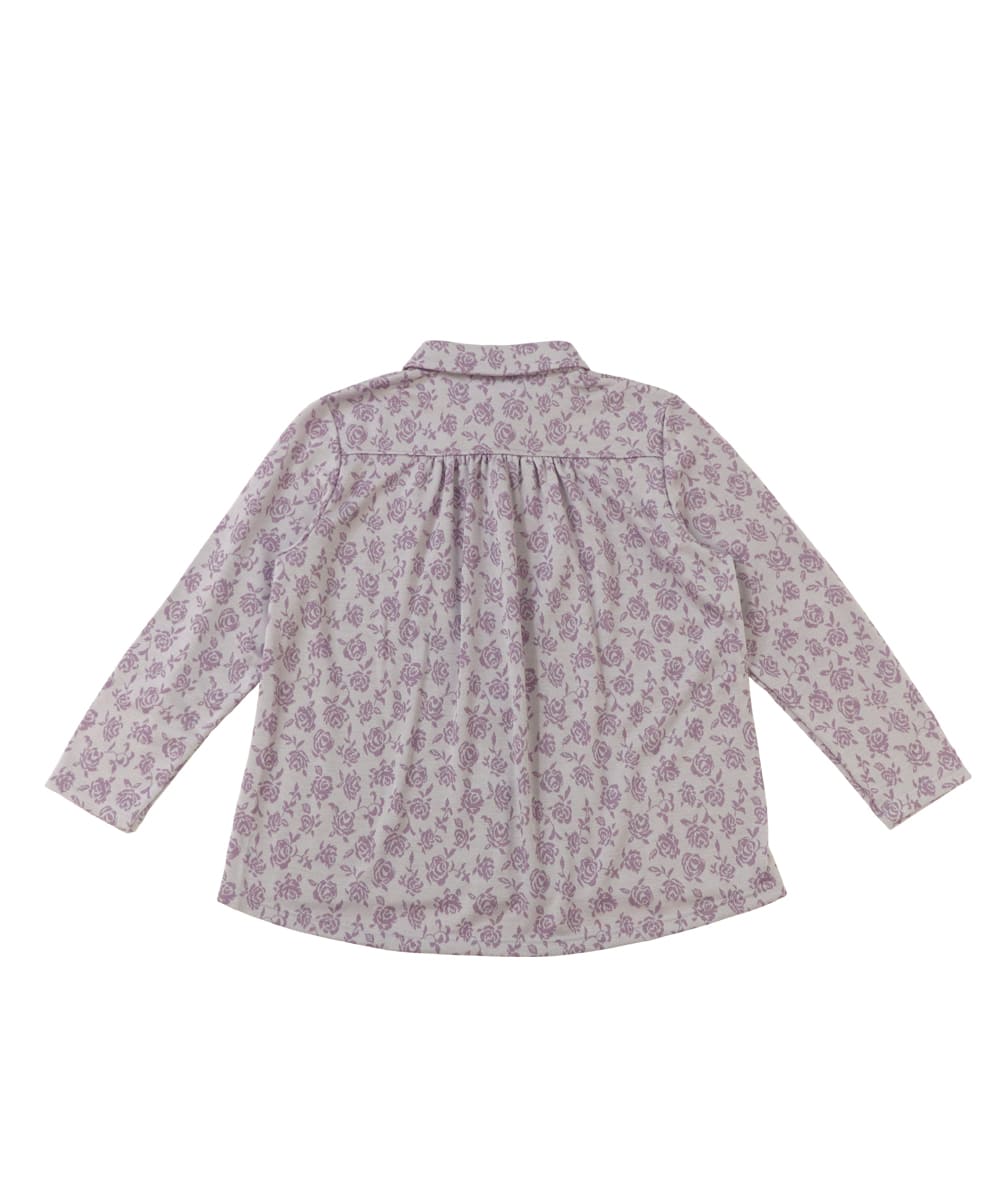 Shirt collar rose print blouse