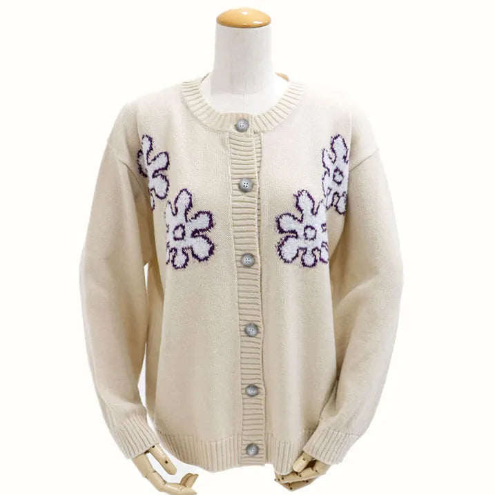 Flower motif knit cardigan