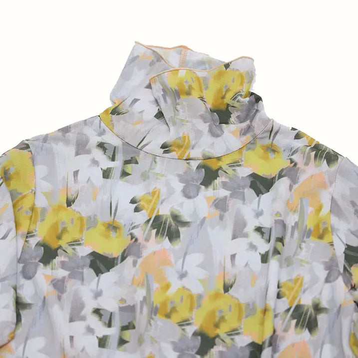 Sheer floral print pullover