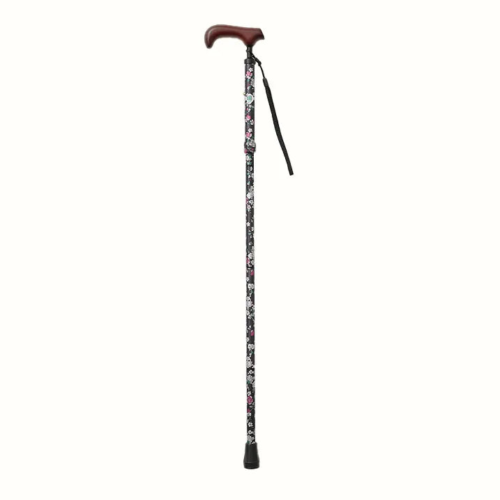 Easy-to-grip walking stick, extendable and foldable, floral pattern