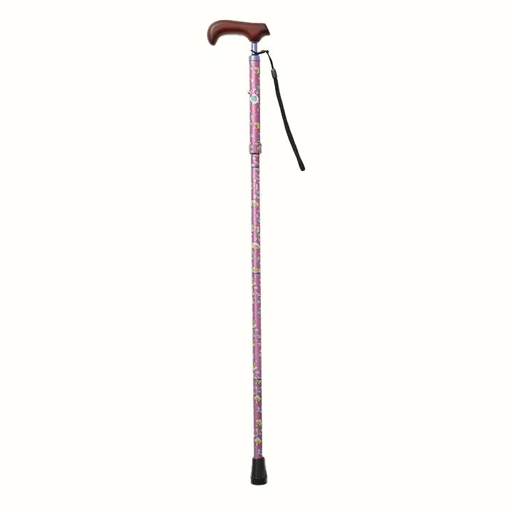 Easy-to-grip walking stick, extendable and foldable, floral pattern