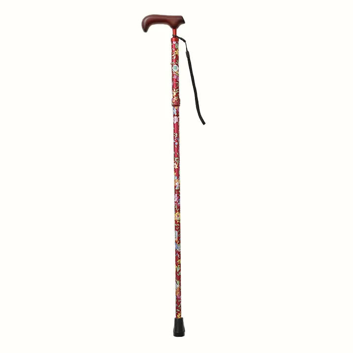 Easy-to-grip walking stick, extendable and foldable, floral pattern